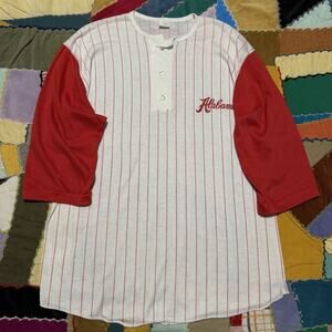 Vintage 80s Artex Alabama Baseball Pinstriped 3/4 Sleeve Shirt XL Fits Large